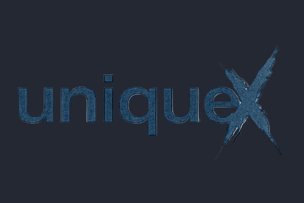 Blue 'uniqueX' logo on a black background